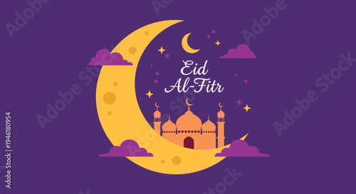 Happy Eid Mubarak Al Fitr FLat Minimalist Design Illustration