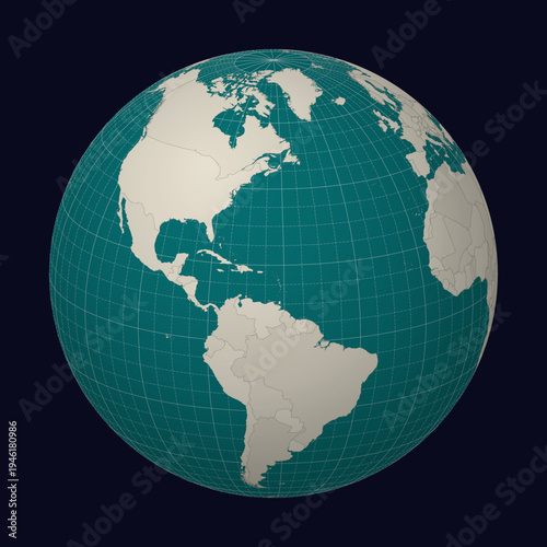 Saint Barthelemy on the map. Globe centered to Saint Barthelemy. Country location on the world map. Teal Pale Mint color palette. Globe with countries, meridians and parallels.