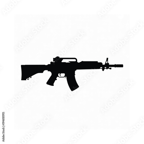 Silhouette of a modern assault rifle against a plain white background