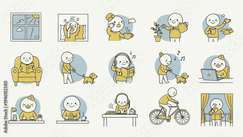 Daily life activities of a person at home and outdoors.