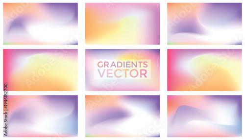 Pastel gradient mesh background collection with soft abstract fluid colors modern holographic vector design