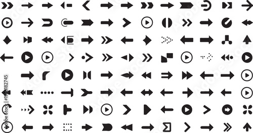 Extensive Collection of Black Navigation Arrow Icons and Directional Symbols for Interfaces