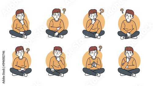 Man Pondering and Thinking with Question Marks Above Head.