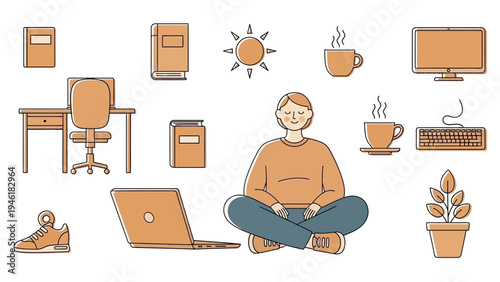 Person working remotely from home with laptop and coffee.