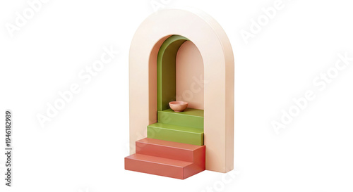 Abstract Architectural Sculpture with Archway and Steps