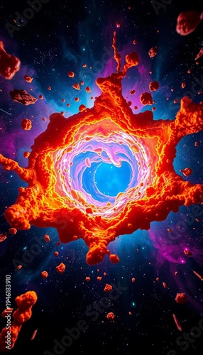 Cosmic cheesy nebula, exploded from a cosmic oven, a vibrant, juicy vortex,  food art,  abstract food