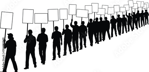 Crowd of protesters holding blank signs silhouette, public demonstration march activism social justice concept illustration