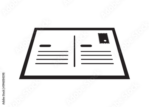 Post card paper in black and white. Simple illustration in perspective view.