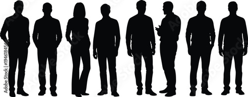 Business people standing silhouette collection, men and woman professional team characters isolated on white background corporate teamwork concept