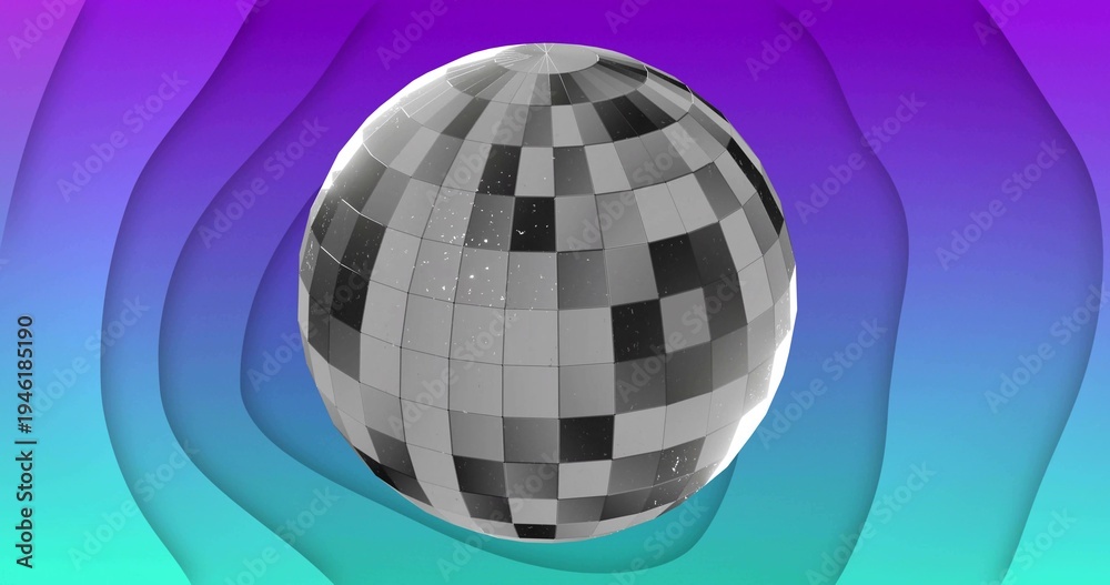 Fototapeta premium Floating gray mirrored tiled sphere hovering over studio render backdrop, with gleam, scratches