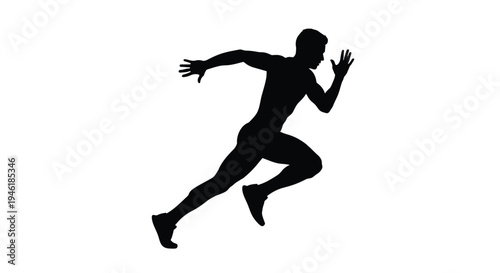 Silhouette of a male athlete powerfully accelerating during a competitive sprint race start