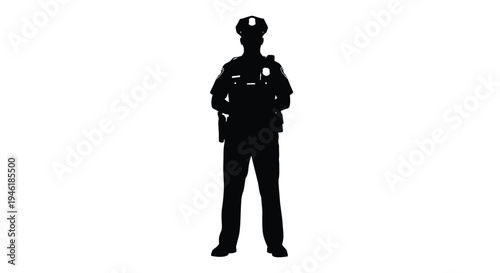 Silhouette of a standing police officer figure wearing a full uniform and duty belt equipment
