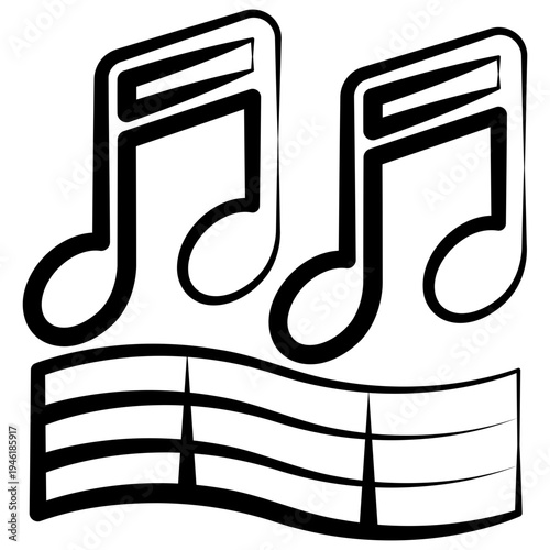 Music Outline Hand Drawn Icon, Mini Illustration For Modern Concept, Print, Ui, Ux Kit, Web And App Development. Vector Related To Kindergarten, Preschool, Kids And Baby