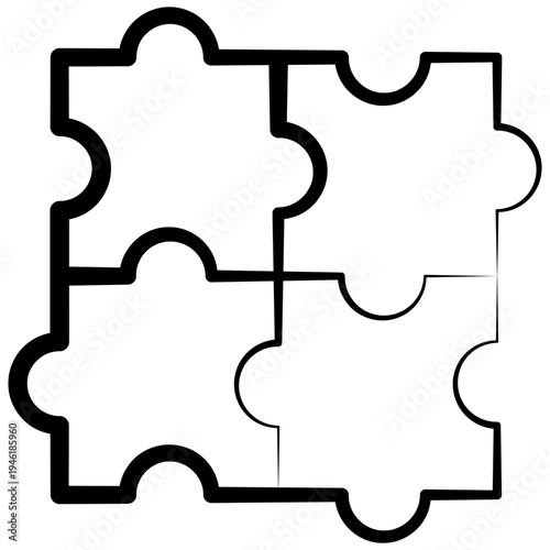 Puzzle Outline Hand Drawn Icon, Mini Illustration For Modern Concept, Print, Ui, Ux Kit, Web And App Development. Vector Related To Kindergarten, Preschool, Kids And Baby