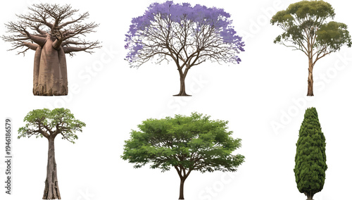 Diverse Trees Collection Vector Illustration Set for Architectural Landscape Design, Nature Projects, and Environmental Graphics.