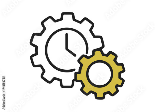 A detailed depiction of interlocking gears and a clock face ideal for time related concepts on transparent