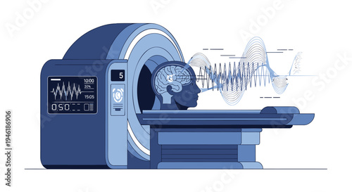 MRI machine vector illustration with skeleton scan