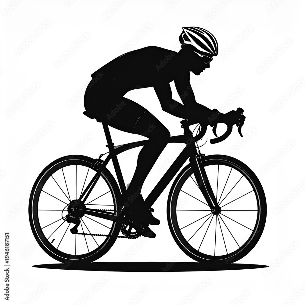 Naklejka premium Silhouette of a Cyclist in Motion on a Road Bicycle Against a White Background