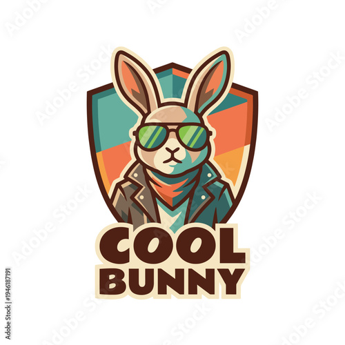 A trendy logo featuring a cool bunny with sunglasses and attire, symbolizing fun and laid-back style, perfect for brands targeting youthful audiences.
