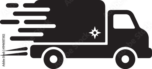 Express Delivery Silhouette: A dynamic black silhouette of a delivery truck speeding, illustrating fast and efficient shipping and transport. AI Generated