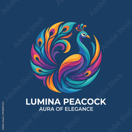 An exquisite logo featuring a colorful peacock with flowing feathers, representing elegance, beauty, and artistry in a captivating design perfect for luxury branding.