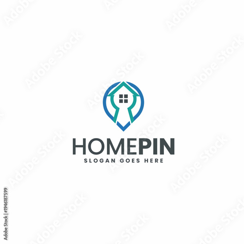 This logo features a symbolic house design within a pin, representing location and home, showcasing HomePin's commitment to real estate and connecting people with properties.