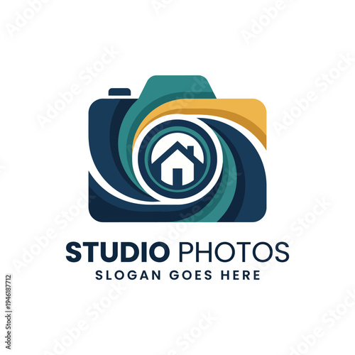 A sleek and modern logo design featuring a camera and house symbol, representing photography and real estate. Perfect for businesses focusing on home and family photography.