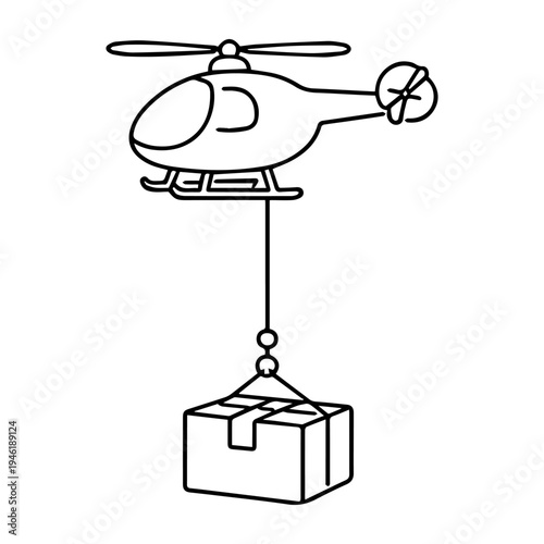 helicopter lifts a load on a cable line icon vector isolated
Vector line icon on a white background