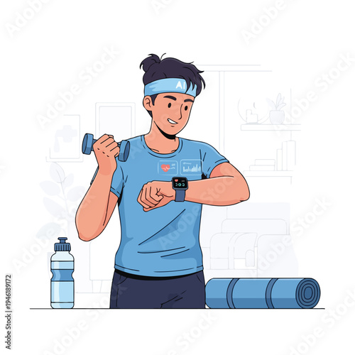Blue Plastic Water Bottle Illustration on White Background