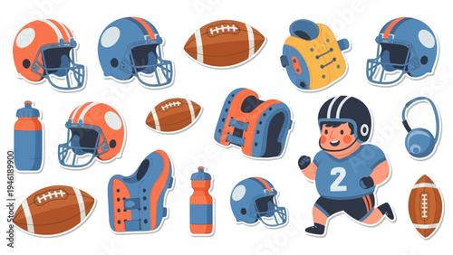 American Football Gear and Player Illustration.