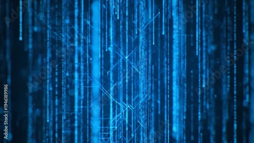 Abstract Blue Digital Network Data Streams Flowing Downwards.