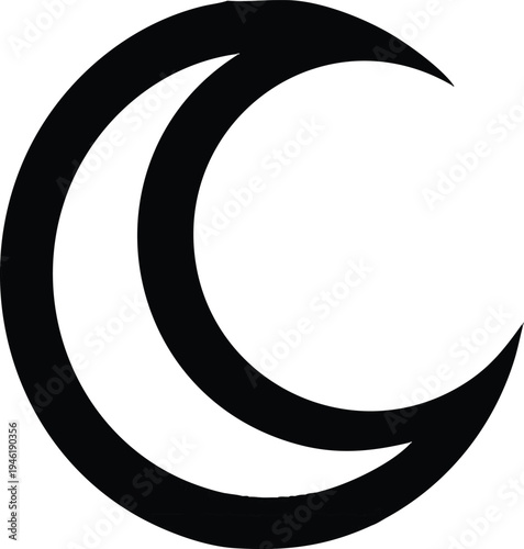 Crescent Moon Symbol Black and White Graphic.