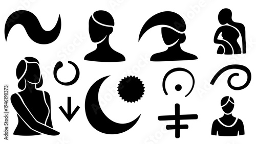 Collection of Abstract Black Silhouettes and Symbols.