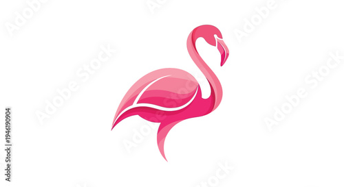 Elegant Pink Flamingo Bird Illustration with Stylized Feathers.