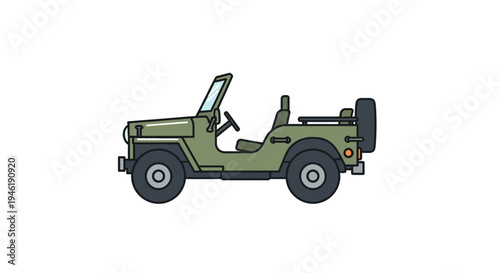 Vintage Green Military Jeep Illustration, Off-road Vehicle Icon