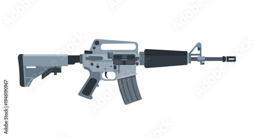 Assault Rifle Weapon Illustration - Modern Tactical Firearm Design