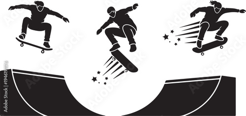 Skateboarder in Motion Silhouette Graphic Design Elements