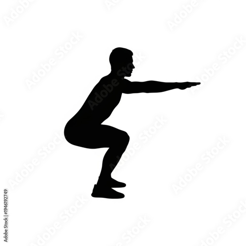 Black silhouette of a man in a squat position with arms outstretched