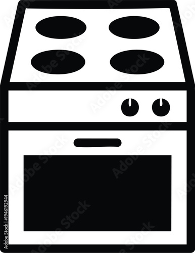 Simple Black and White Icon of a Kitchen Stove.