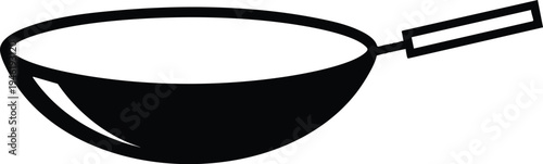 Simple Black and White Icon of a Wok Pan.