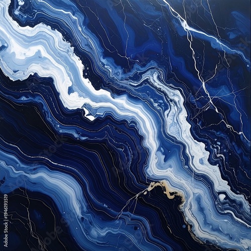 Abstract Blue and White Swirling Marble Texture Background.