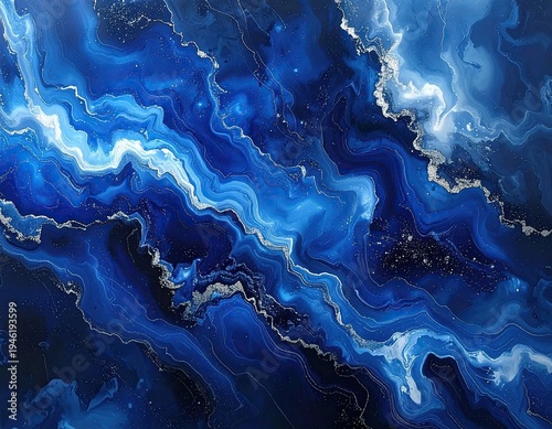 Abstract Blue Swirls with Metallic Accents.