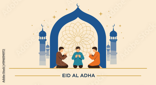 Happy Eid Mubarak Al Fitr FLat Minimalist Design Illustration
