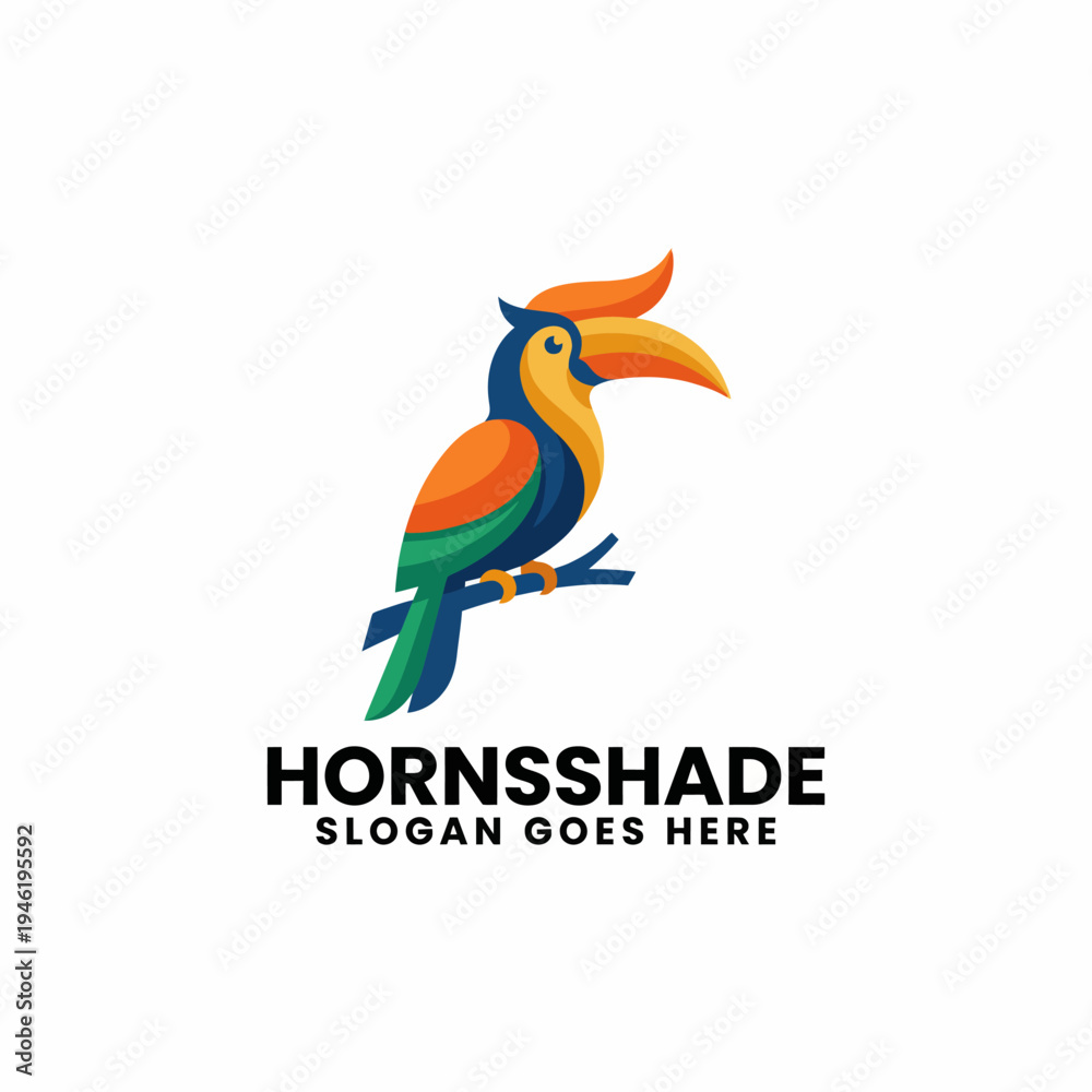 Fototapeta premium This logo features a striking toucan sitting on a branch, incorporating vivid colors that symbolize nature's beauty and the importance of ecological awareness and conservation efforts.