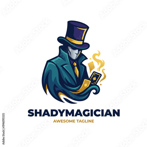 A charismatic magician with a sleek outfit and floating playing cards emanates an aura of mystery and intrigue, capturing the essence of magical performances and illusions.