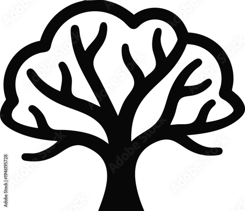 Stylized Silhouette of a Large Tree with Spreading Branches.