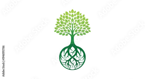 Stylized Tree with Deep Roots Symbolizing Growth and Connection.