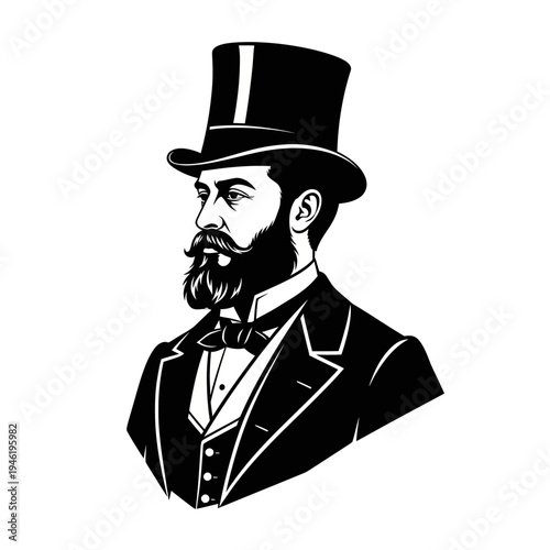 Vintage Gentleman with Top Hat and Beard.