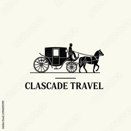 Vintage Horse-Drawn Carriage with Driver and Horse.