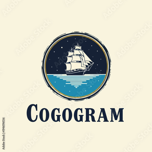 Vintage sailing ship on the ocean under a starry night sky.